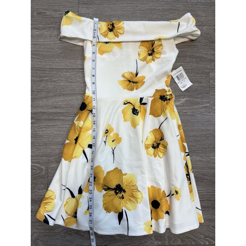 B Darlin Juniors' Yellow Floral Dress Off-the-shoulder Neckline Size 3/4 - Picture 7 of 9